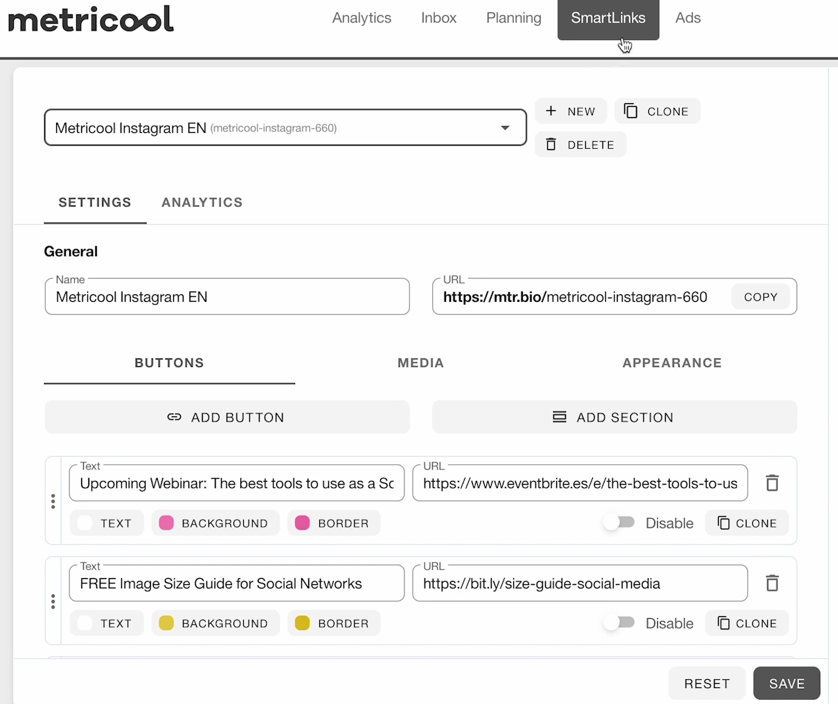 metricool dashboard