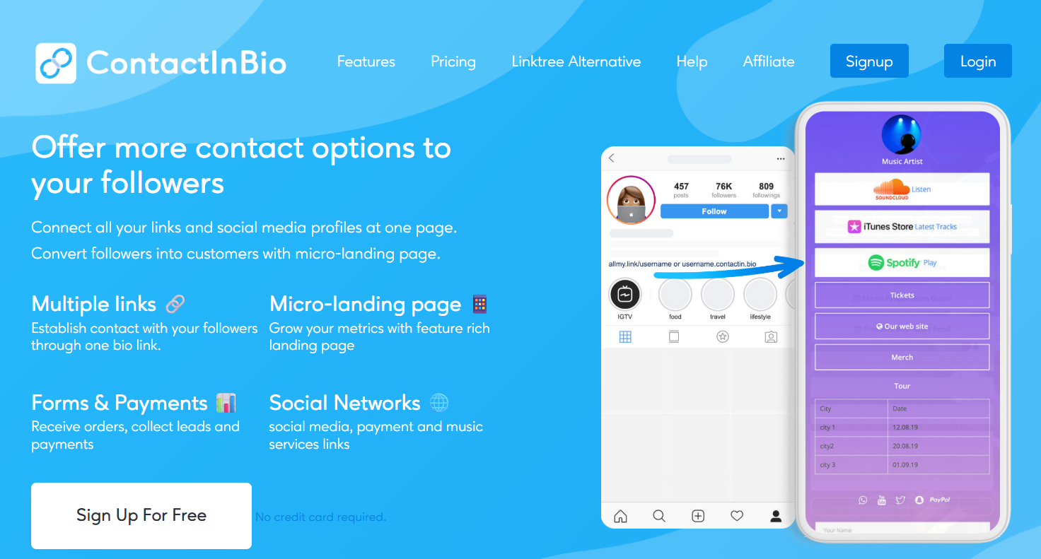 contactinbio link in bio