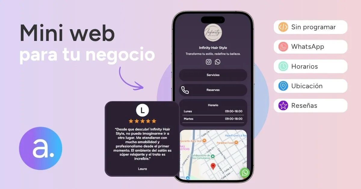 Mini web para negocio con WhatsApp horarios ubicación y reseñas