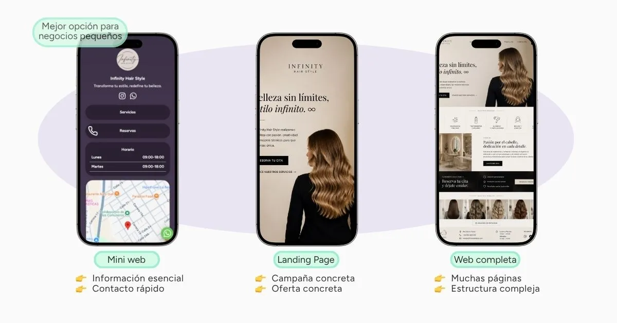 Diferencia entre mini web landing page y web completa