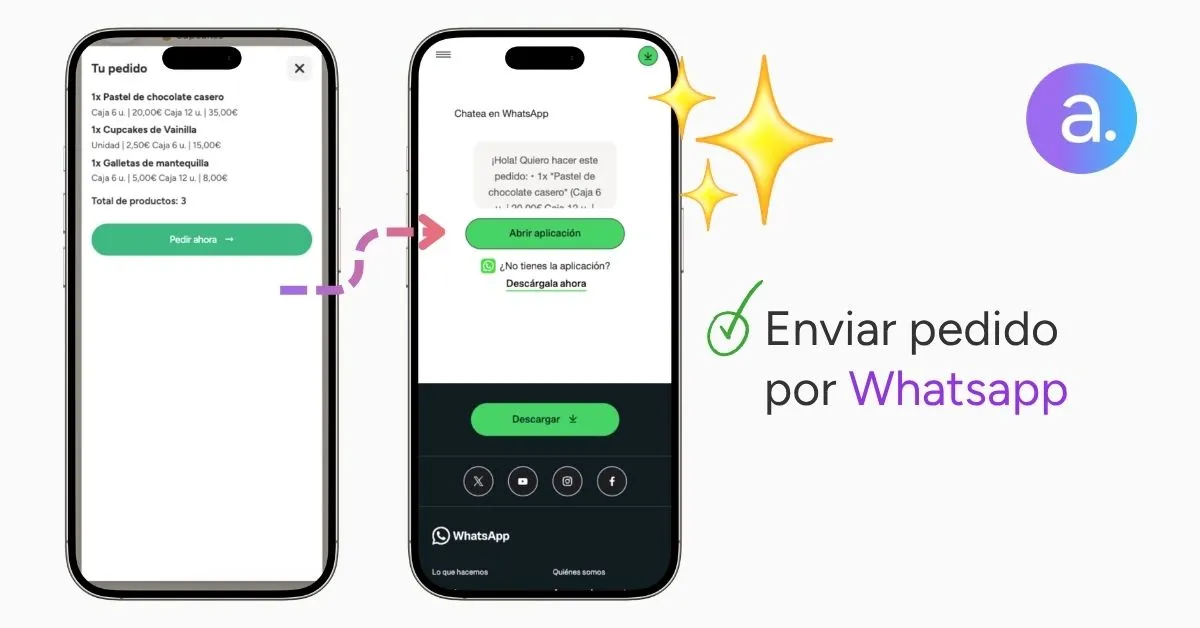 Resumen de pedido por WhatsApp desde un catálogo de atom.bio